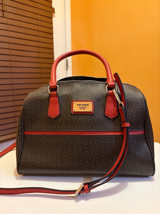 G by Guess Handbags - G by Guess Brown Satchel with Red Trim and Handles